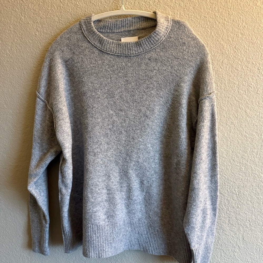 Aerie Cozy Oversized Crewneck Heather Gray Minimalist Netuak Sweater Fits XS-L